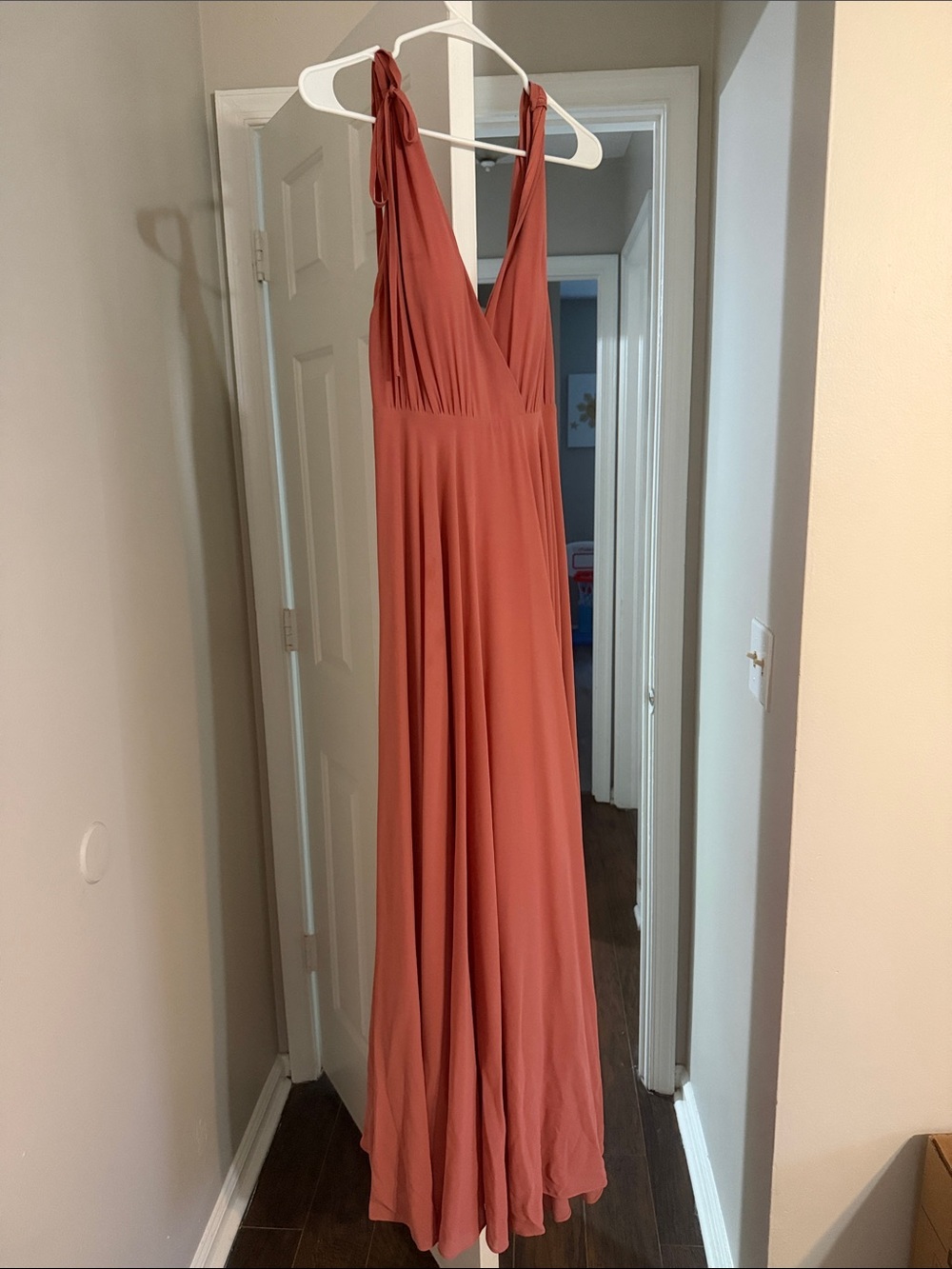 V-Neck Tie-Shoulder Maxi Dress in Terracotta